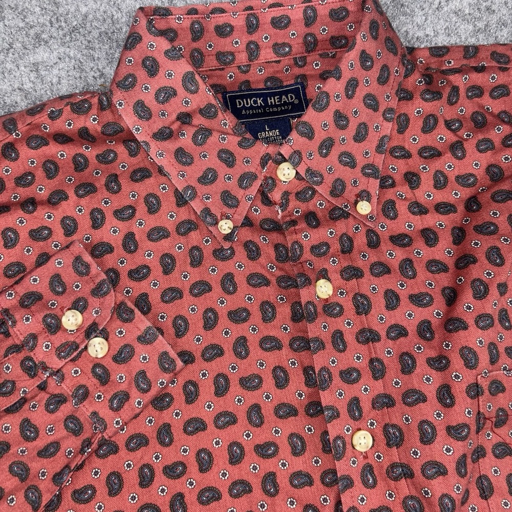 Vintage Duck Head Shirt Mens Large Red Paisley Button Down Long Sleeve Cotton